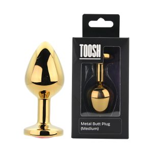 Análny kolík Toosh Gold Metal, stredný, červený kameň