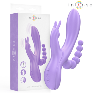 INTENSE - MIKO TROJITÝ VIBRÁTOR RABBIT + STIMULÁTOR + ANÁLNY, 7 REŽIMOV, FIALOVÝ